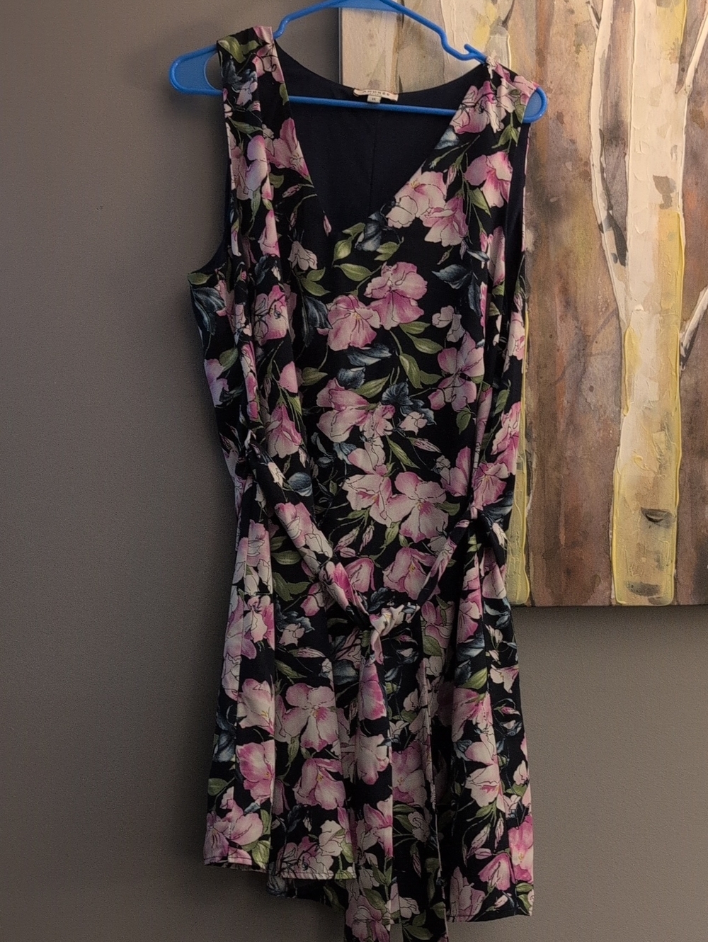 ANDREE BY UNIT Blue Mini Dress with Pink Floral Print and Green Leaves 1x